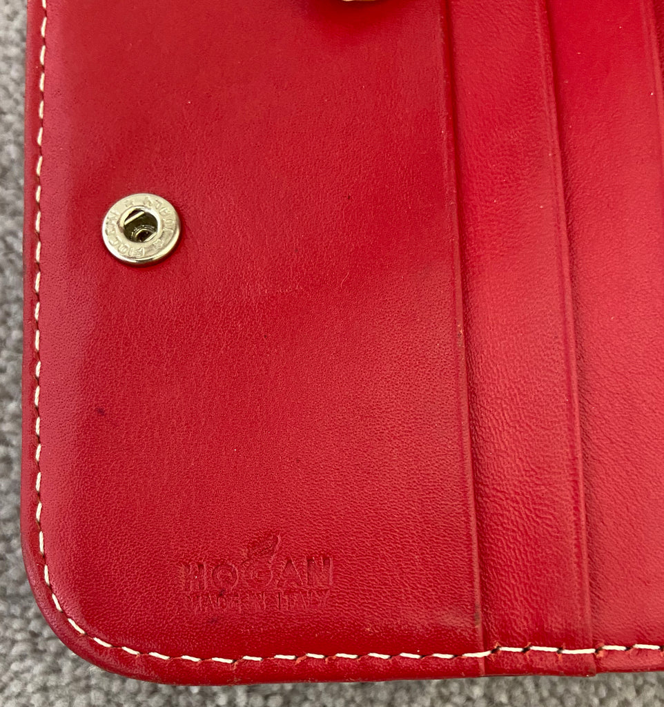 HOGAN Red Leather Patent Perforated Detail Coin Pocket & Card Slot Purse Wallet