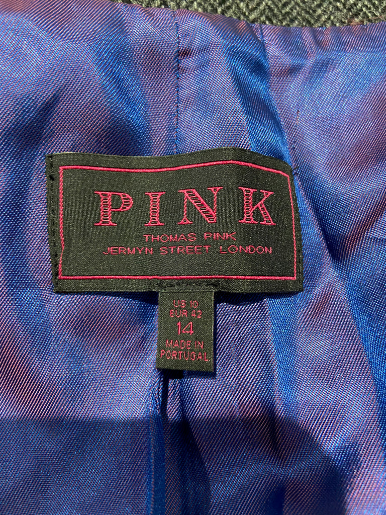 PINK THOMAS PINK Grey Brown 100% Wool Herringbone Lined Blazer Jacket UK14 US10