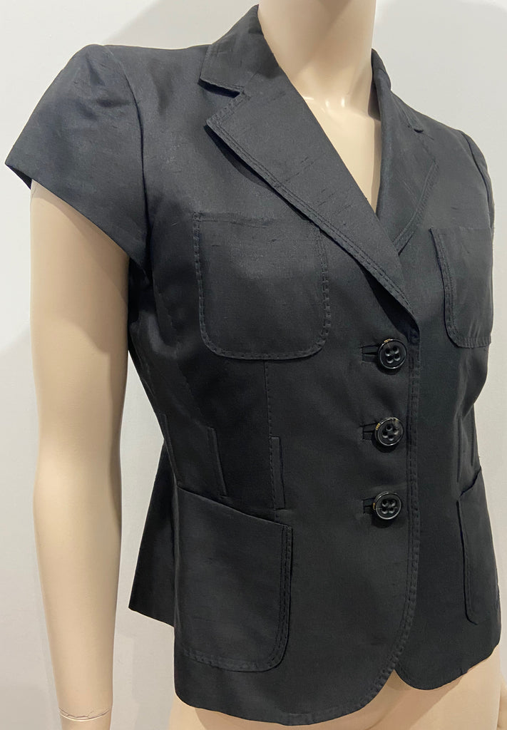 6267 Women's Silk & Cotton Blend Collared Short Sleeve Lined Blazer Jacket UK12