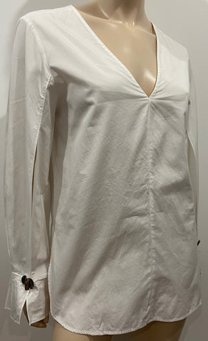 CORA GROPPO Pima Cotton Round Neck Sheer Panel Short Sleeve T-Shirt Tee Top S