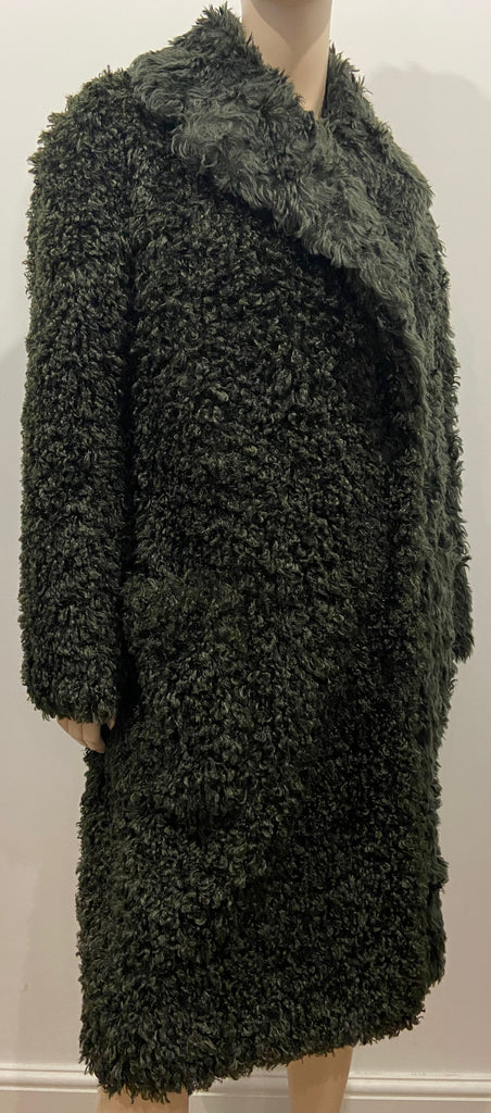 3.1 PHILLIP LIM Green Mohair Faux Shearling Double Breasted Long Sleeve Coat