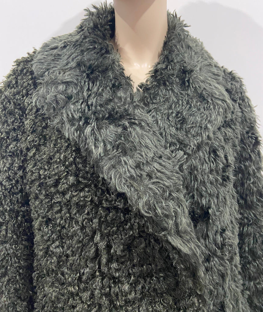 3.1 PHILLIP LIM Green Mohair Faux Shearling Double Breasted Long Sleeve Coat