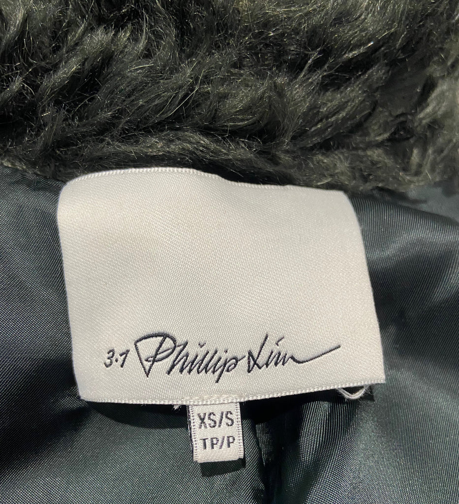 3.1 PHILLIP LIM Green Mohair Faux Shearling Double Breasted Long Sleeve Coat