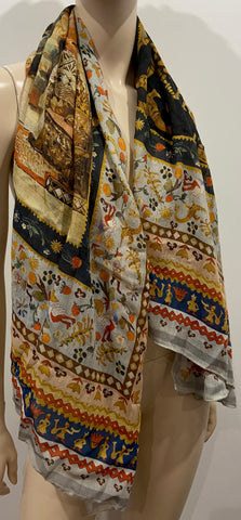 DAKS LONDON Women's Multi Colour Pure Silk Circus Print Square Neckerchief Scarf