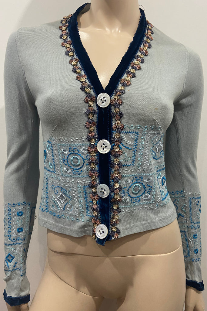 VOYAGE INVEST IN THE ORIGINAL Vintage Pale Blue Cotton Blend Knitwear Cardigan S