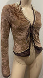 VOYAGE INVEST IN THE ORIGINAL Vintage Brown Floral Velvet Pearl Detail Cardigan