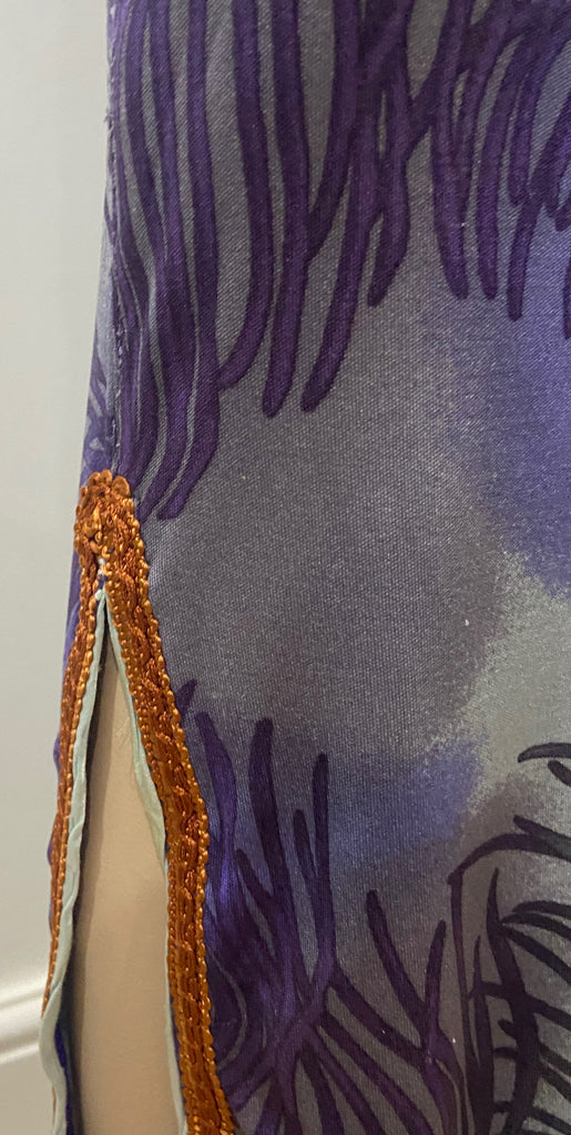 VOYAGE INVEST IN THE ORIGINAL Purple Silk Peacock Feather Print Long Maxi Skirt