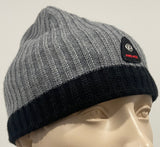 BOGNOR FIRE & ICE Unisex Grey Black Wool Blend Ribbed Branded Pull On Beanie Hat L