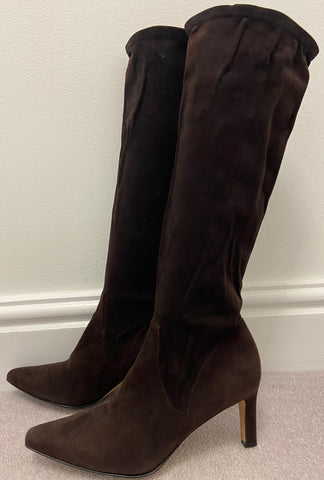 MARC JACOBS Black Leather Gold Tone & Elastic Fastened Knee High Boots 38.5 UK5.