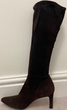 GINA Chocolate Brown Leather Suede Pointed Toe Knee High Stiletto Heel Boots 6.5
