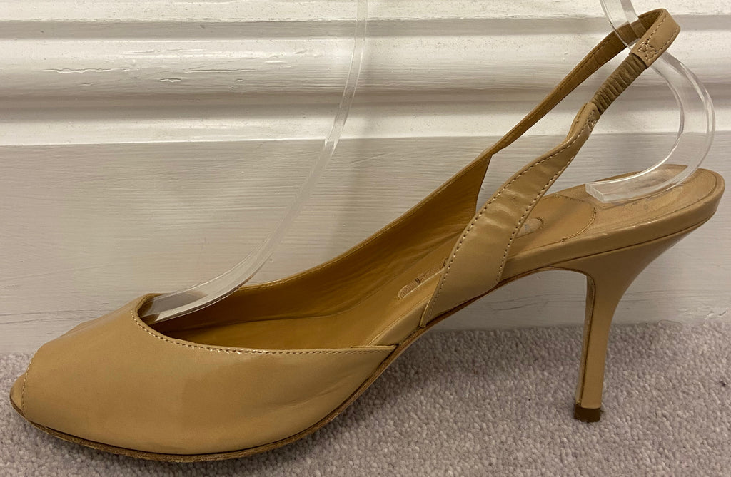 GINA Beige Shined Leather Peep Toe Sling Back D'Orsay Pump Sandals Shoes UK6 39