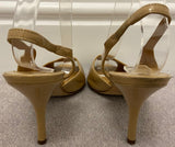 GINA Beige Shined Leather Peep Toe Sling Back D'Orsay Pump Sandals Shoes UK6 39